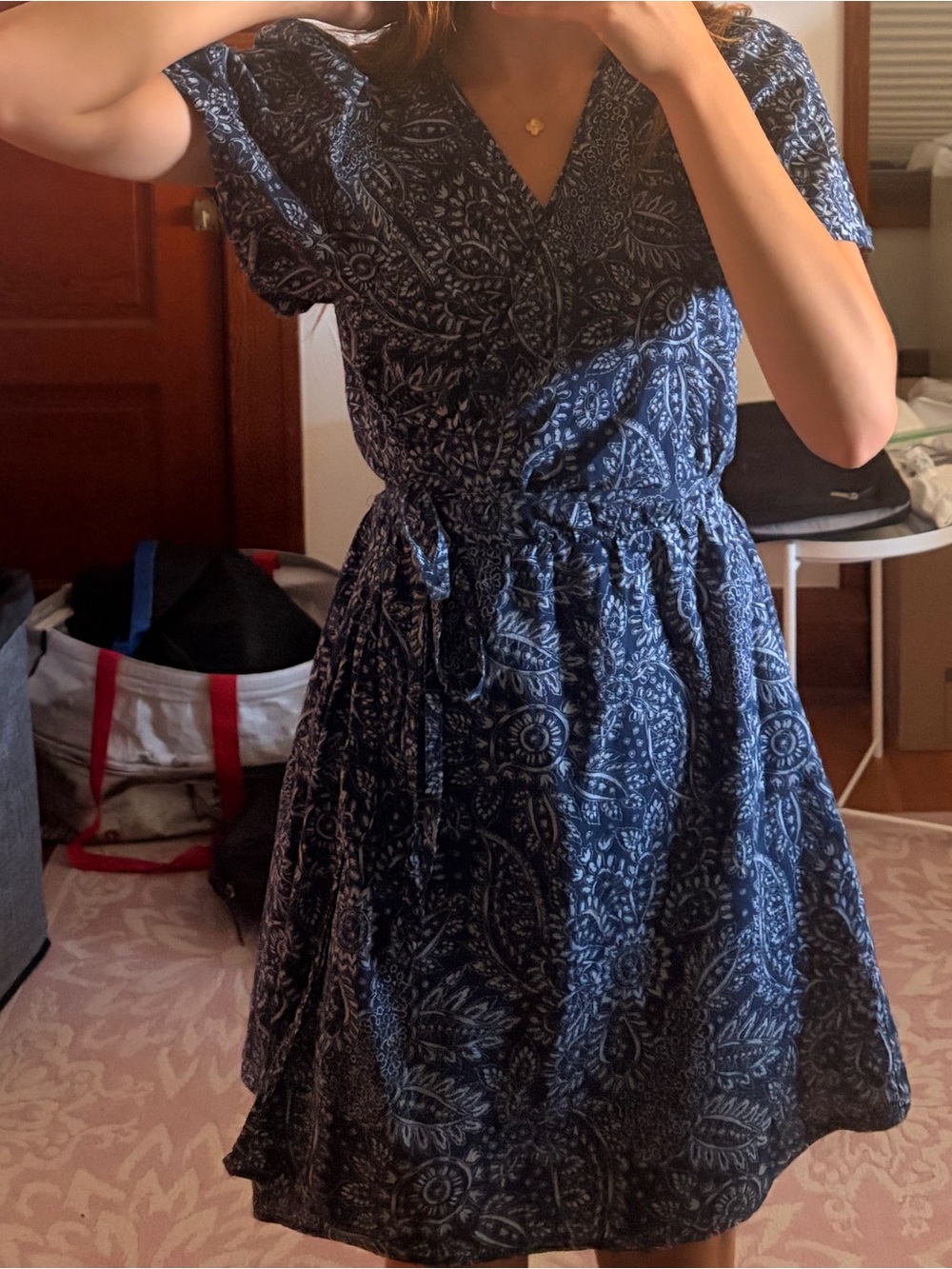 Madewell Navy Paisley Wrap-Style Mini Dress